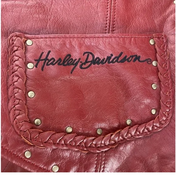 HARLEY-DAVIDSON | Red Genuine Leather Moto Studded Zip Up Women’s Vest Sz S - Picture 7 of 15